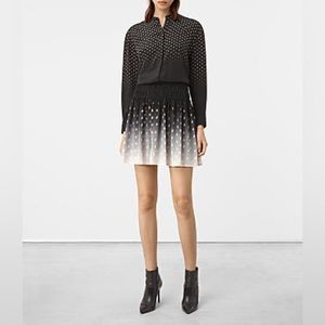 All Saints Silk Black and White Long Sleeve Dress
